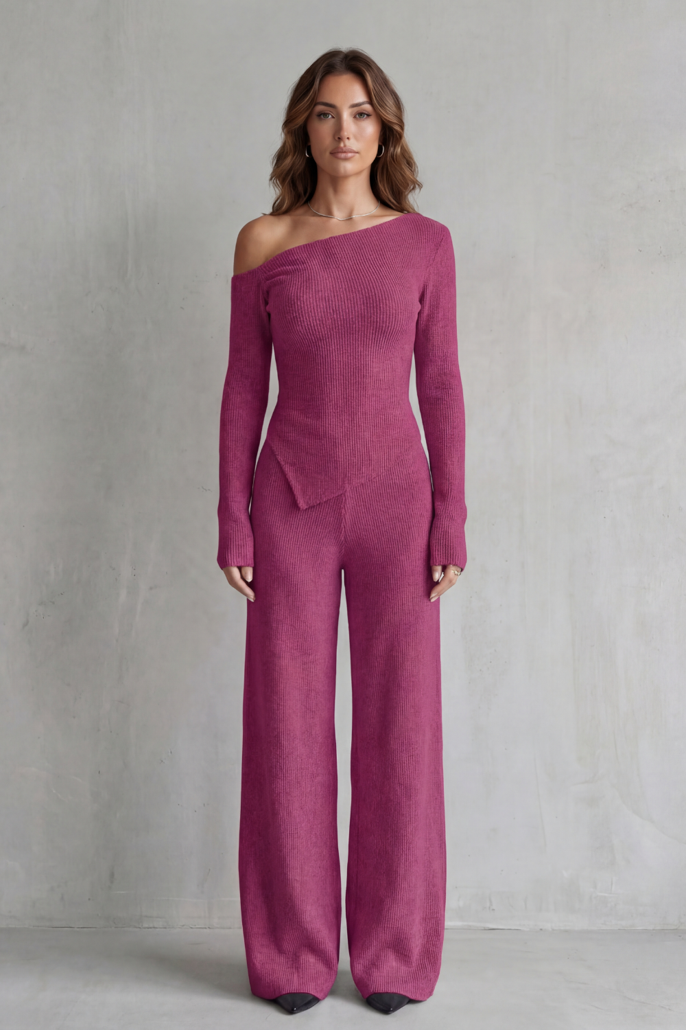 Honora off shoulder knit set with wide leg pants – image 8