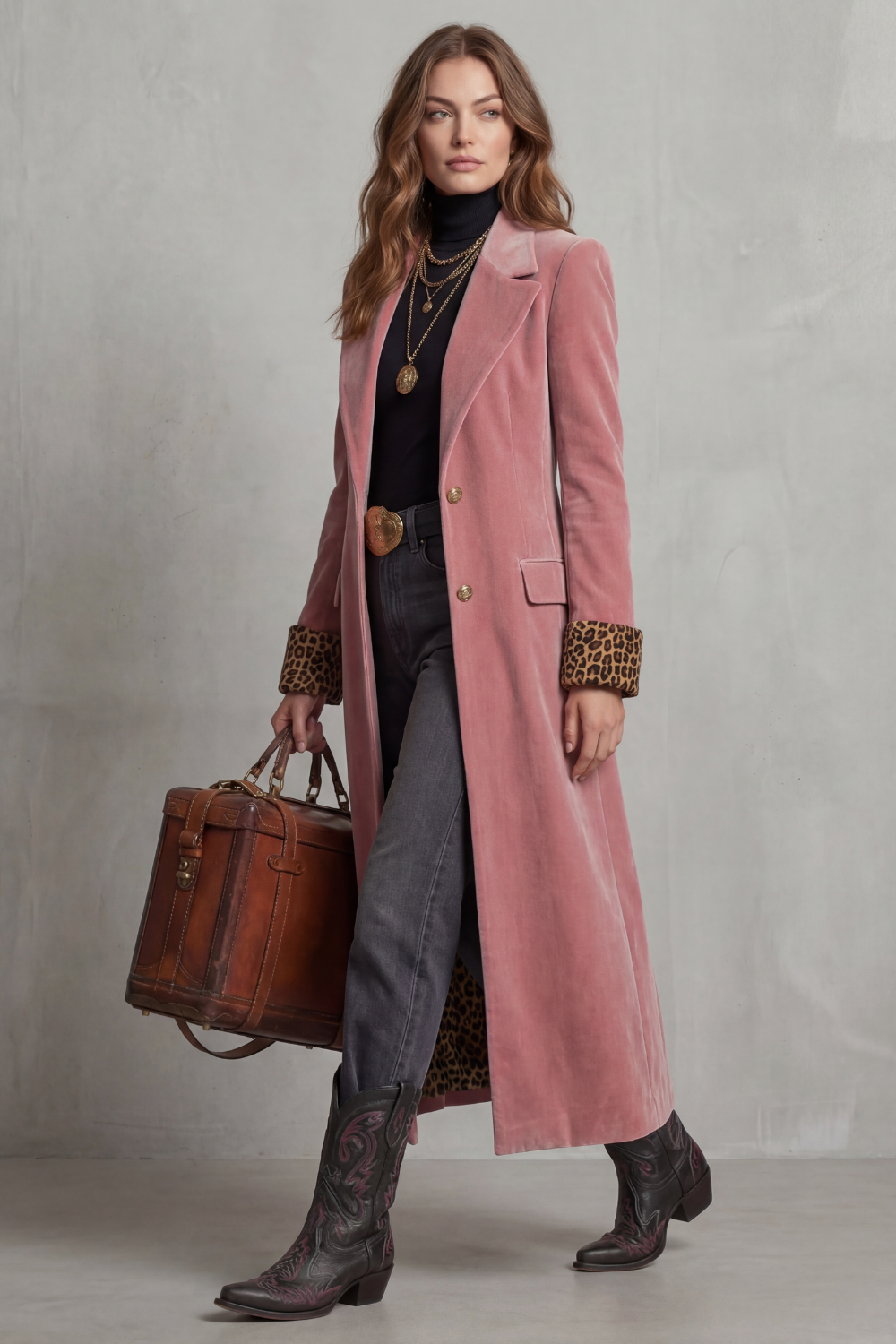 Delfina long coat with leopard print velvet lining – image 3