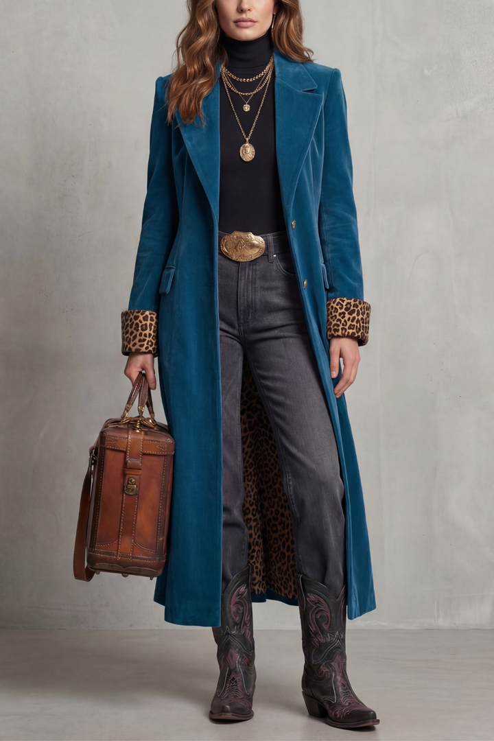 Delfina long coat with leopard print velvet lining – image 5
