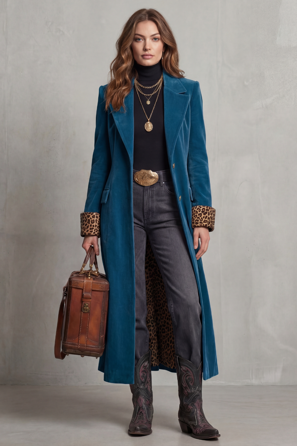 Delfina long coat with leopard print velvet lining – image 6