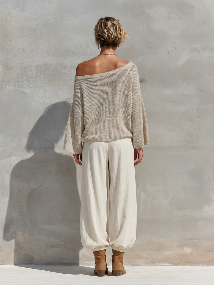 Solana shimmer off shoulder batwing top and wide leg pants set – image 3