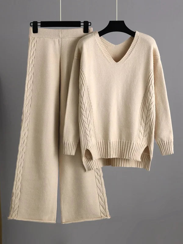 Gwendolyn v neck sweater and wide leg pants set