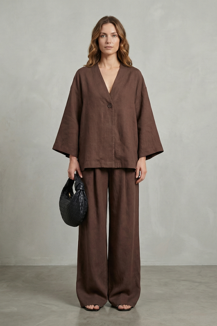 Annalise wrap top and wide leg pants set – image 2