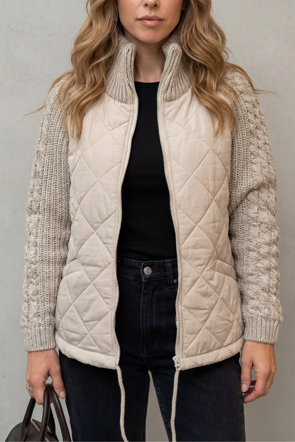 Sierra quilted puffer jacket with knit trim