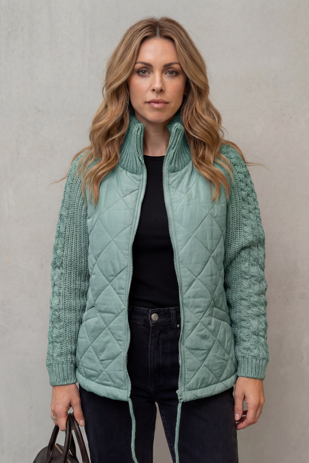 Sierra quilted puffer jacket with knit trim – image 11