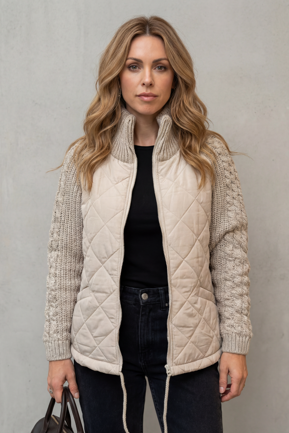 Sierra quilted puffer jacket with knit trim – image 2