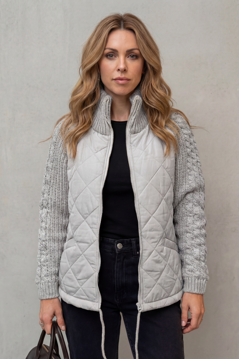 Sierra quilted puffer jacket with knit trim – image 10