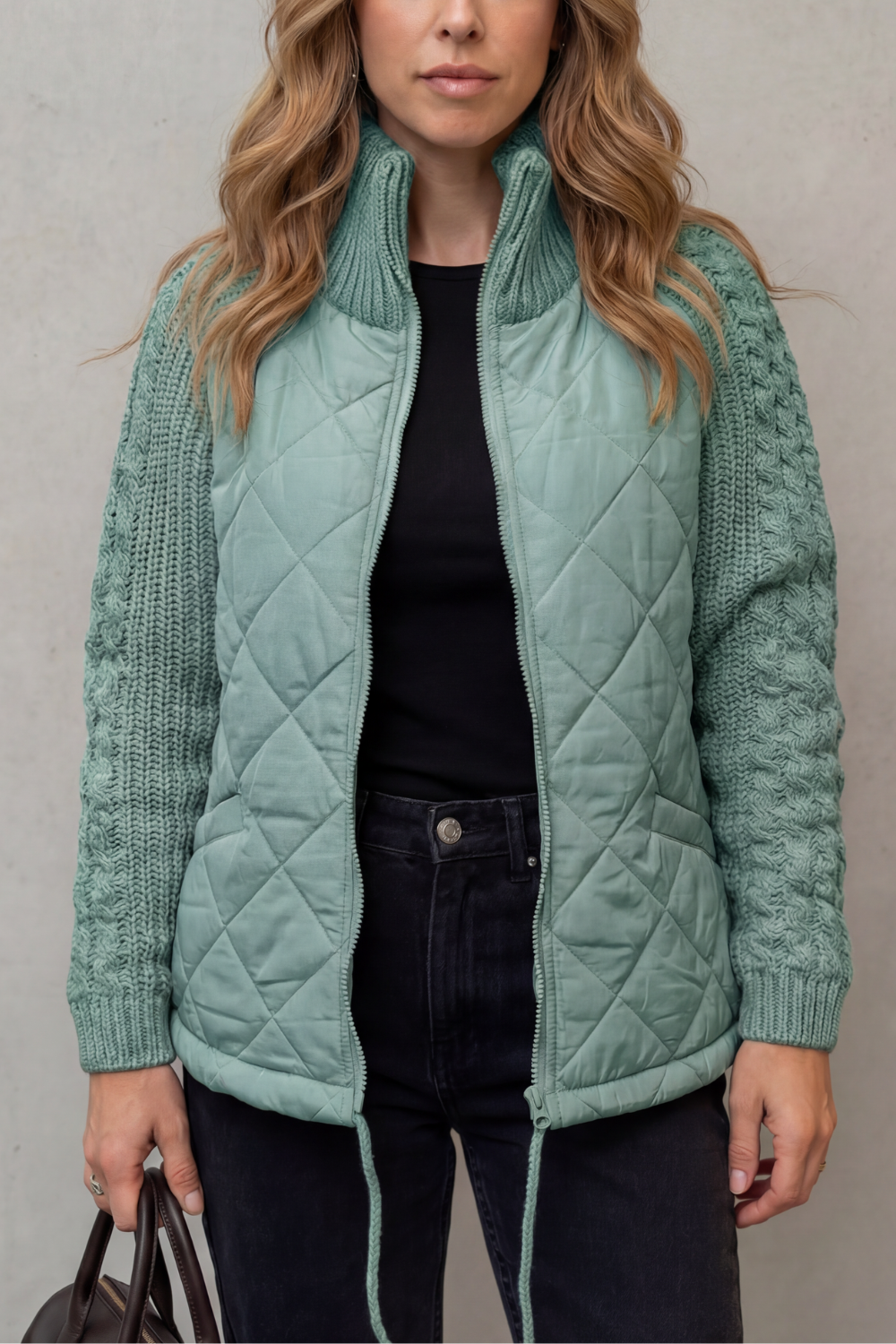 Sierra quilted puffer jacket with knit trim – image 7