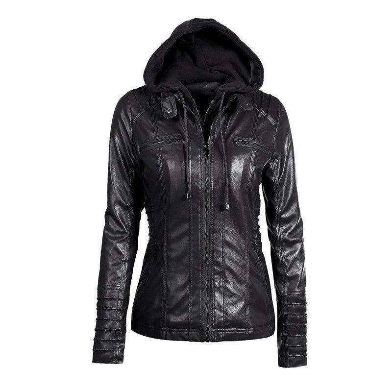 Gaia hooded faux leather jacket with padded sleeves – image 9