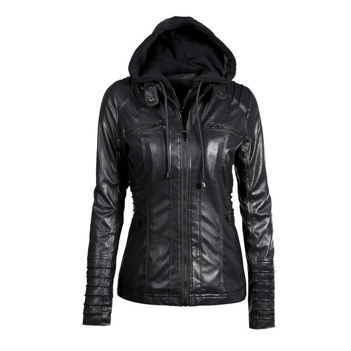 Gaia hooded faux leather jacket with padded sleeves – image 9