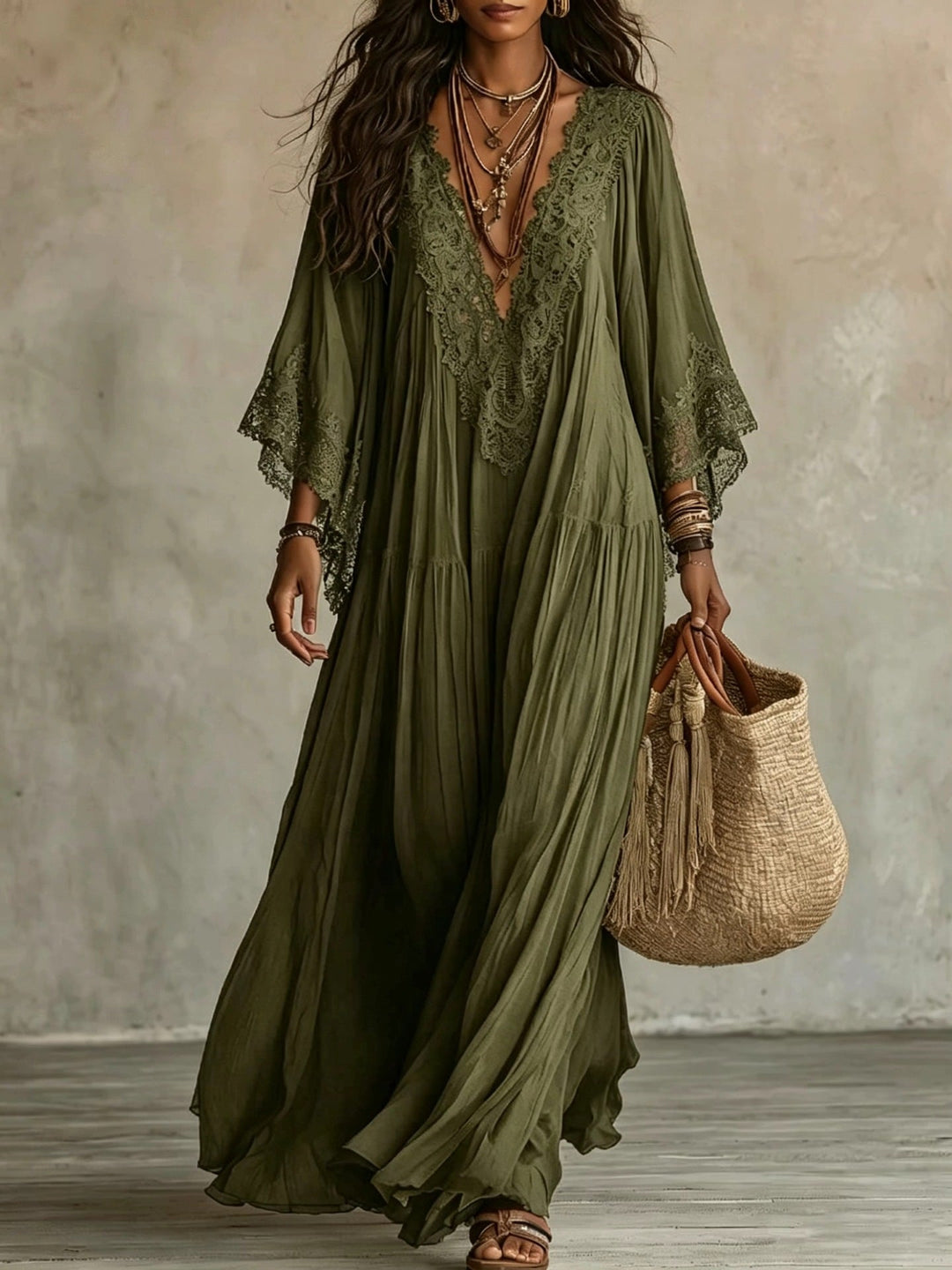 Brielle lace trim V neck maxi dress – image 3