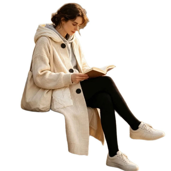 Janae long chunky knit coat with hood – image 5