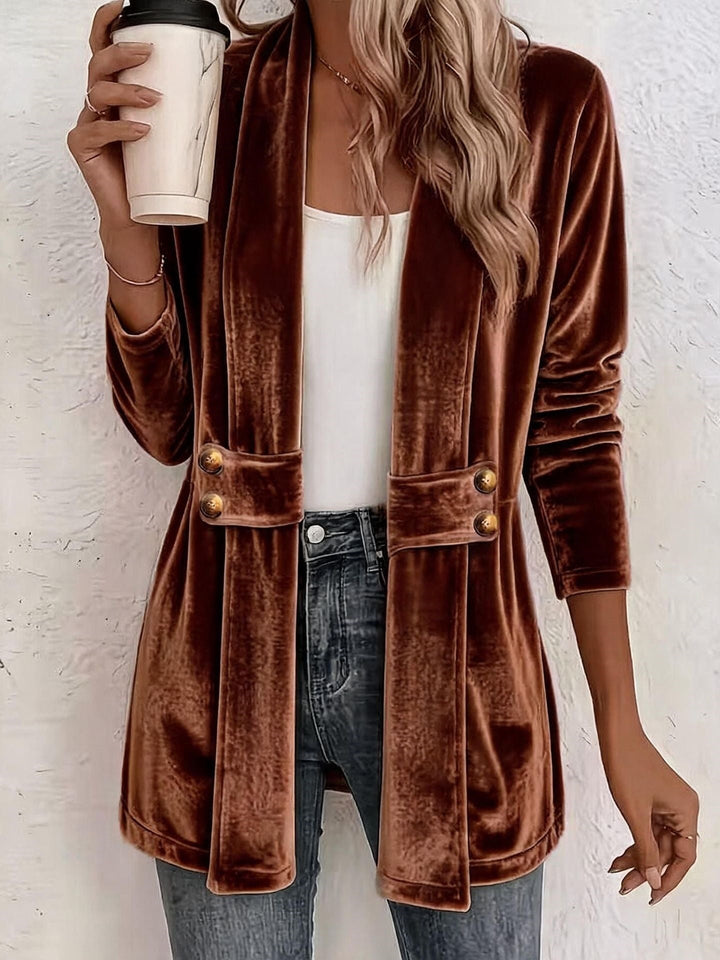 Iona longline velvet blazer with shawl collar – image 11