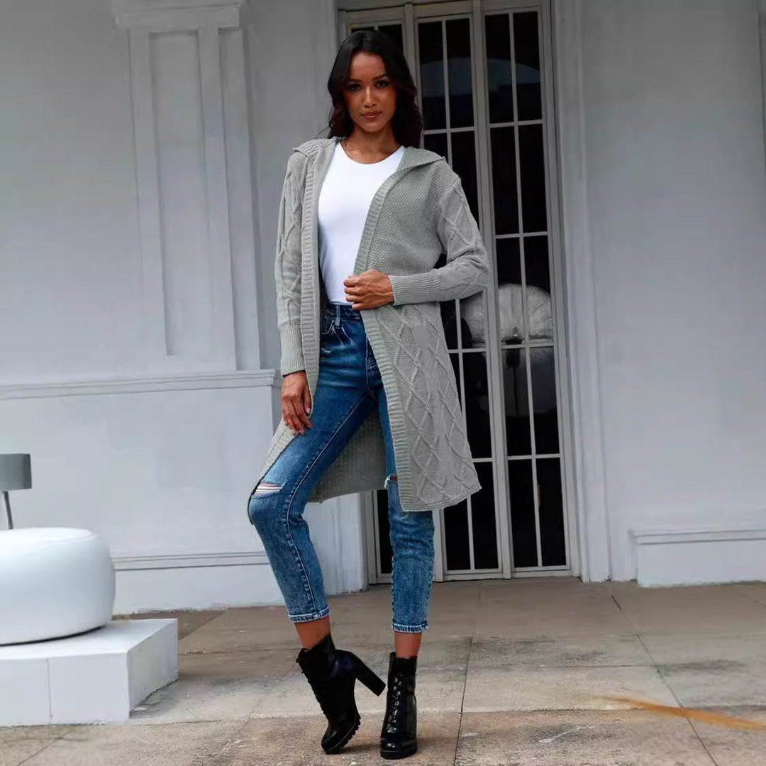 Addie hooded cable knit long coat – image 4