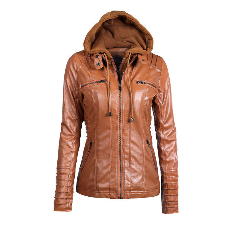 Gaia hooded faux leather jacket with padded sleeves – image 5