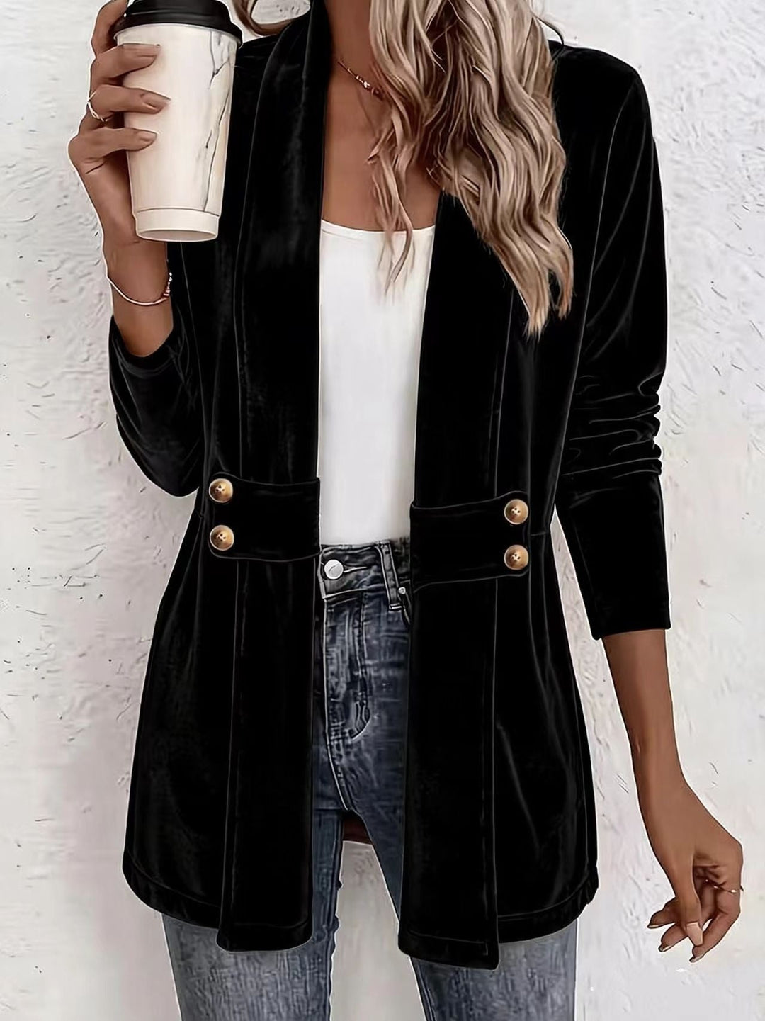 Iona longline velvet blazer with shawl collar – image 10