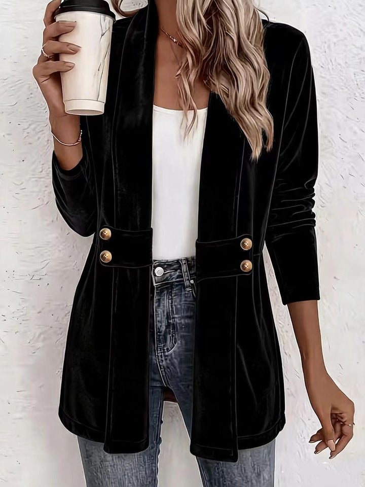 Iona longline velvet blazer with shawl collar – image 10