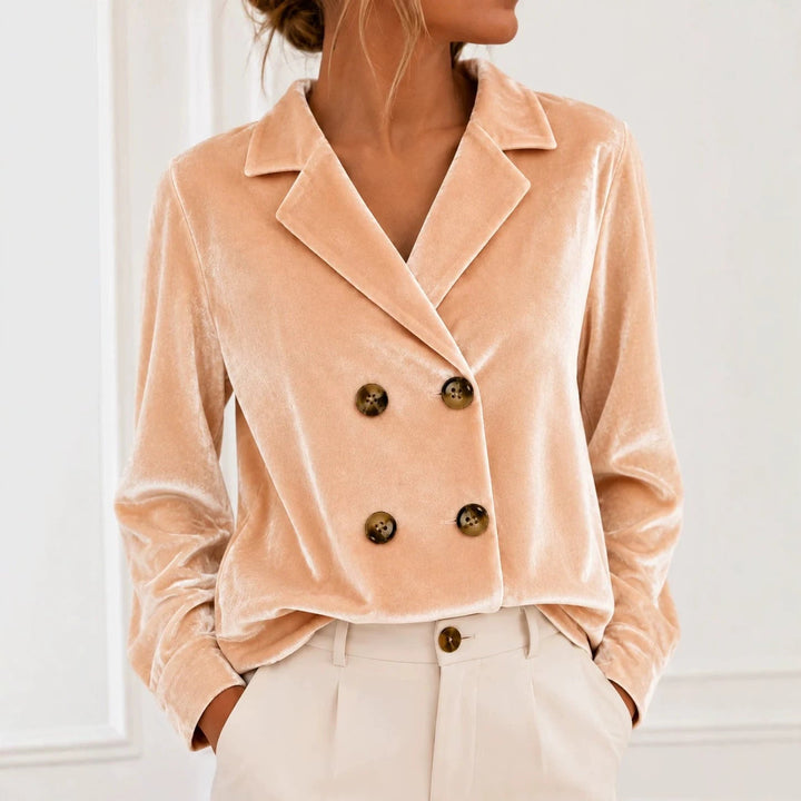 Rhea cropped double breasted velvet blazer – image 3
