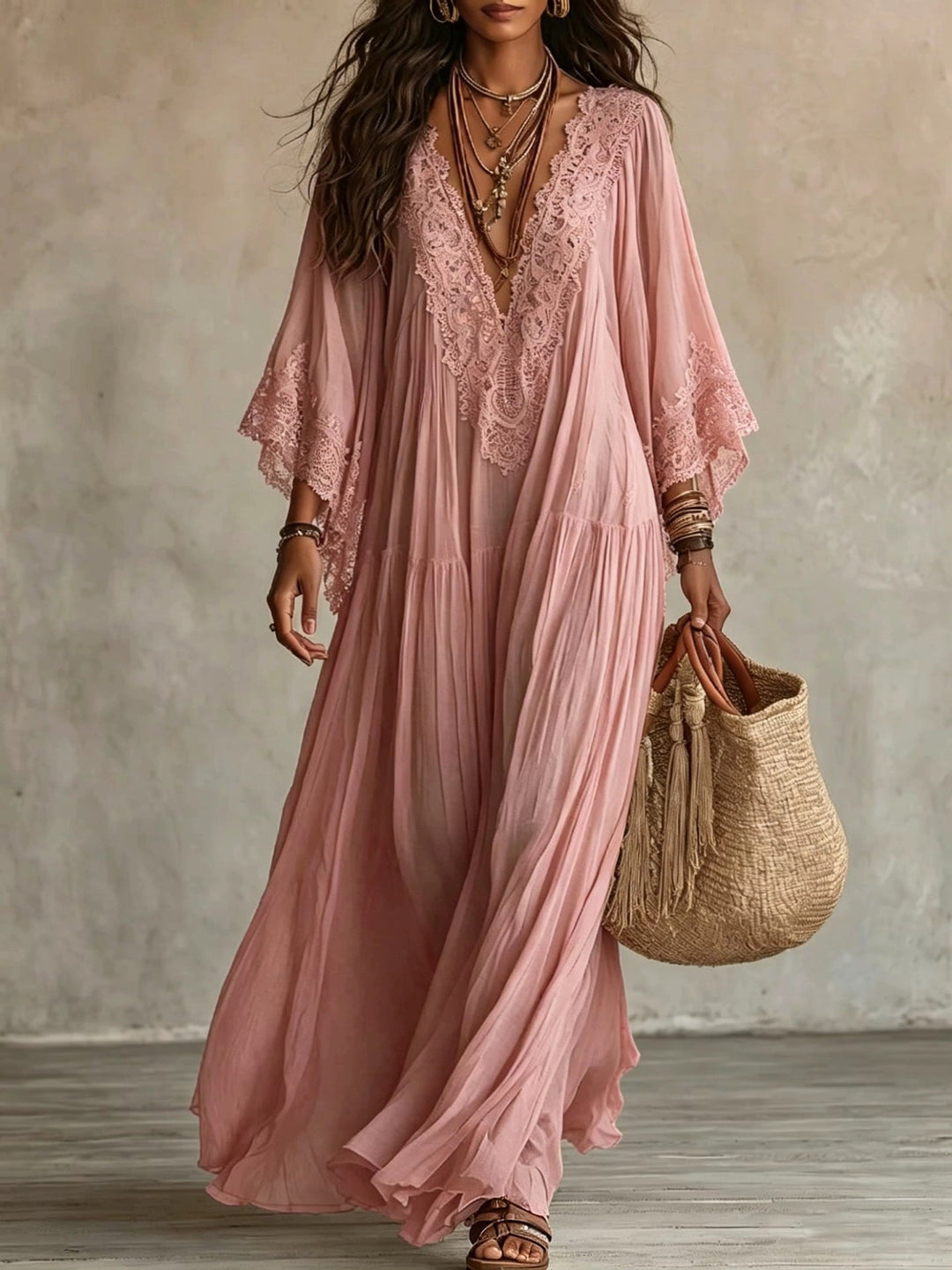 Brielle lace trim V neck maxi dress – image 5