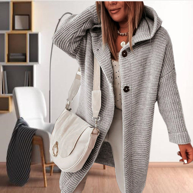 Raquel hooded patterned long knit coat – image 14