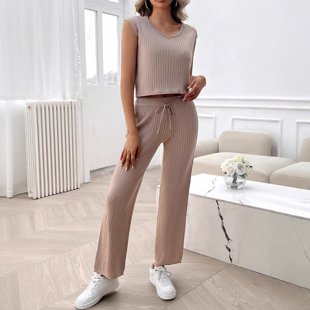Amaya cropped knit top and wide leg pants set – image 4