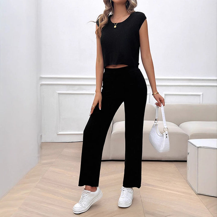 Amaya cropped knit top and wide leg pants set – image 2