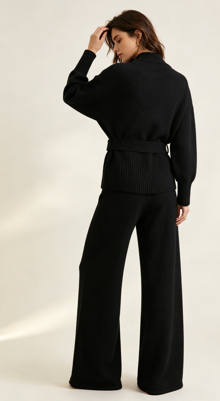 Aubree belted v neck knit wide leg pants set – image 6