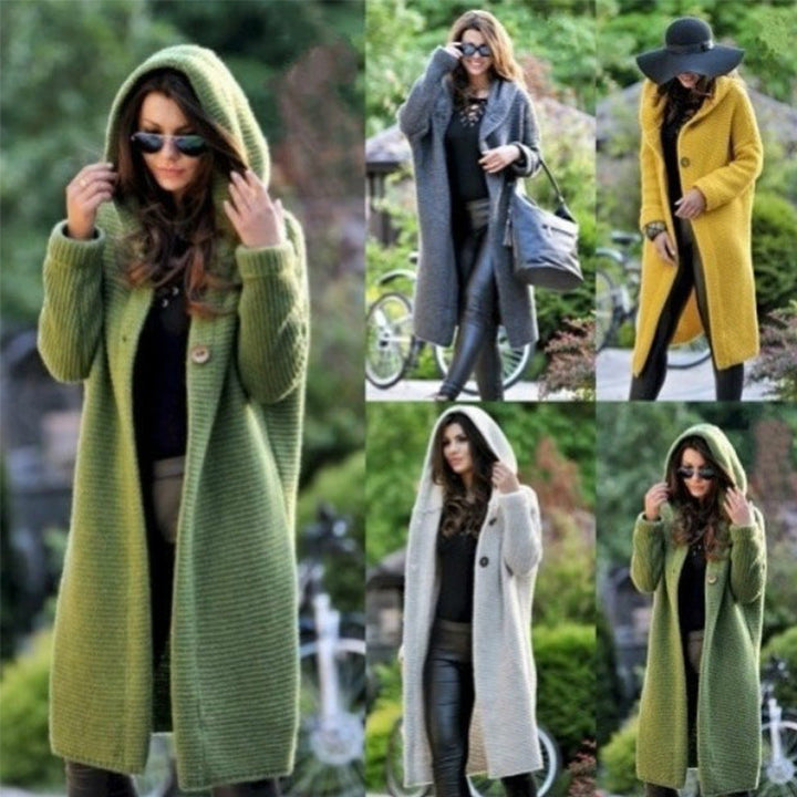 Angelica oversized hooded knit coat with button placket