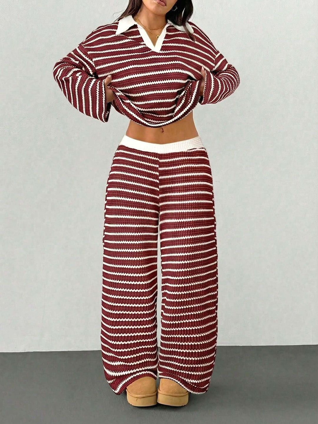 Adalynn v neck knit top and palazzo pants set – image 10