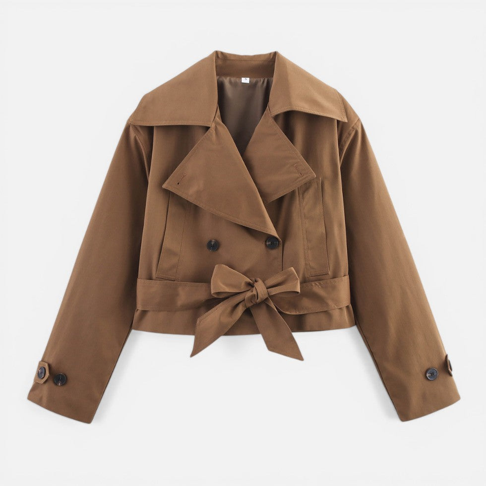 Hattie short trench coat with bow belt – image 6