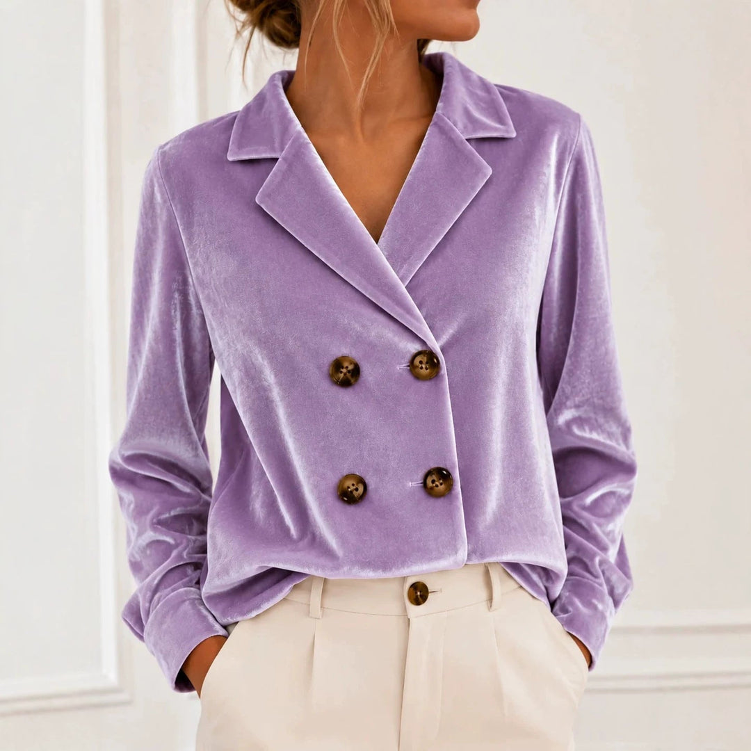 Rhea cropped double breasted velvet blazer – image 5