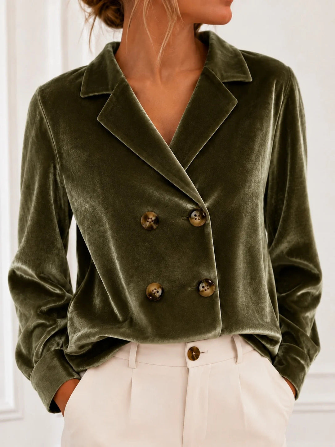 Rhea cropped double breasted velvet blazer – image 12