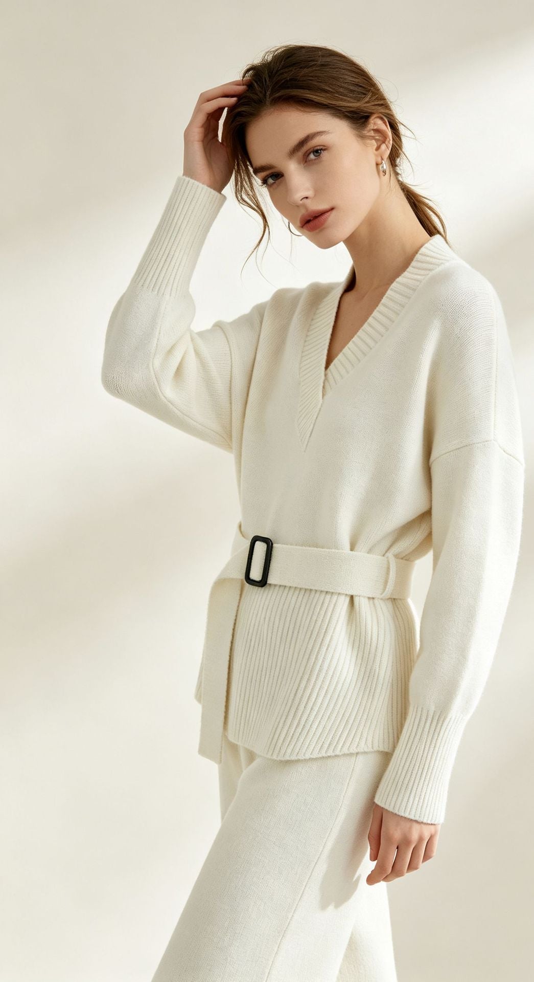 Aubree belted v neck knit wide leg pants set – image 8