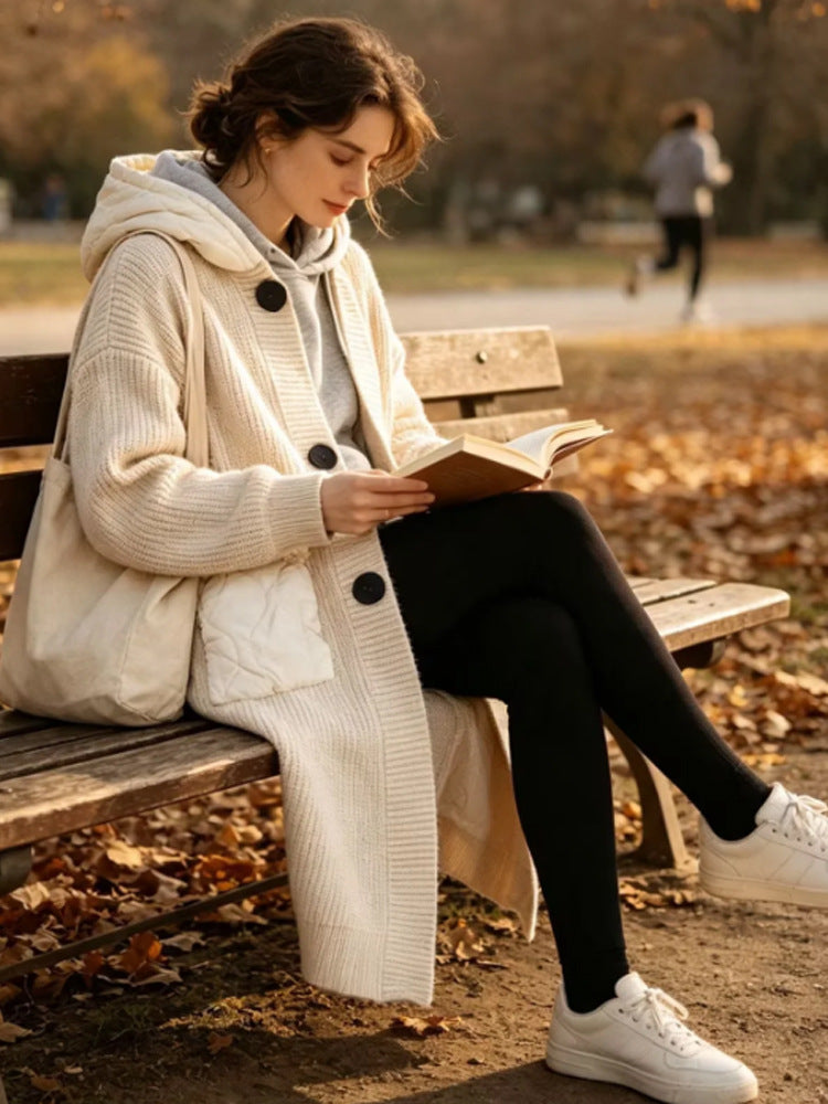 Janae long chunky knit coat with hood – image 8