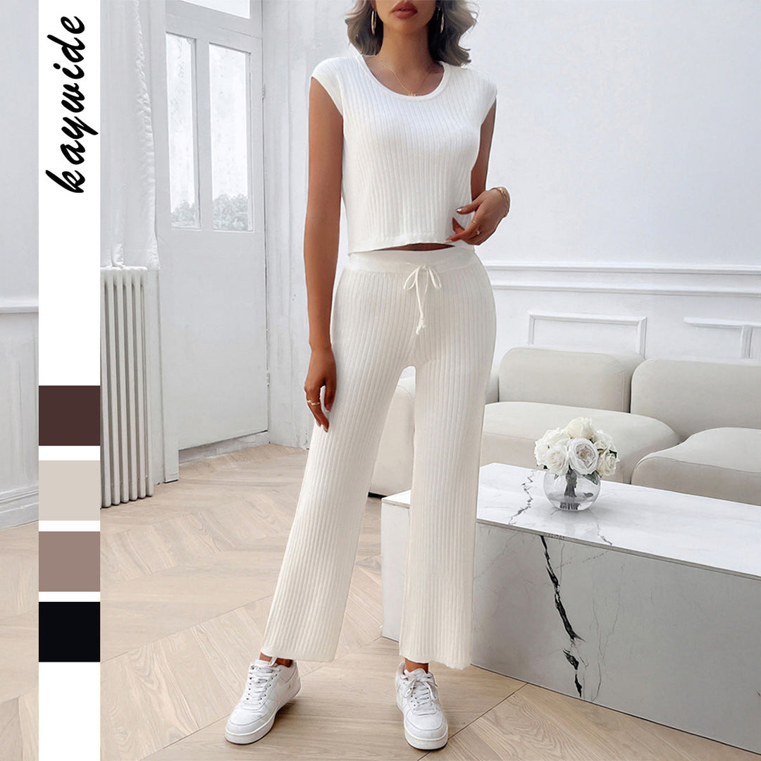Amaya cropped knit top and wide leg pants set