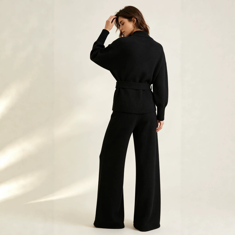 Aubree belted v neck knit wide leg pants set – image 2