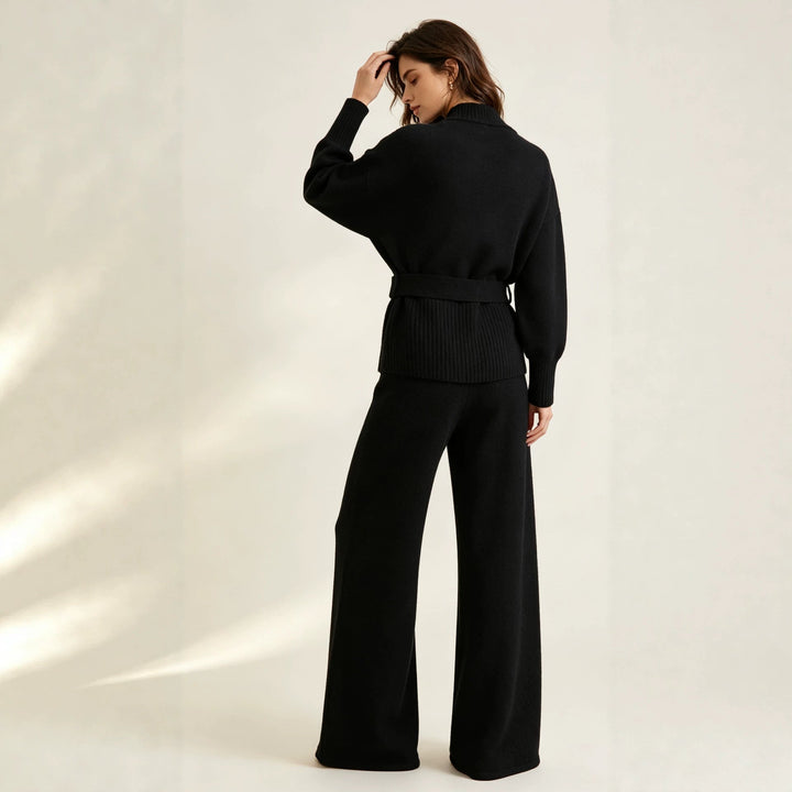 Aubree belted v neck knit wide leg pants set – image 2
