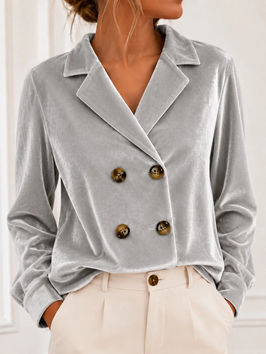 Rhea cropped double breasted velvet blazer – image 6