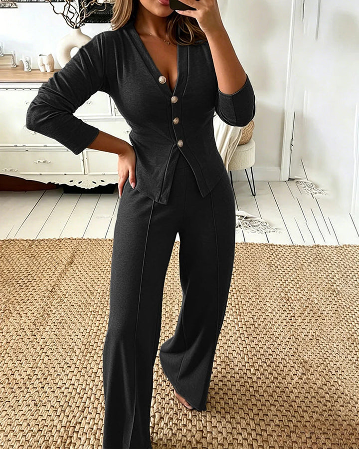 Arianna button knit top and palazzo pants set – image 8