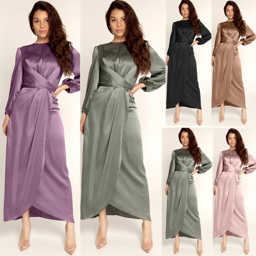 Palmer long sleeve satin wrap maxi dress