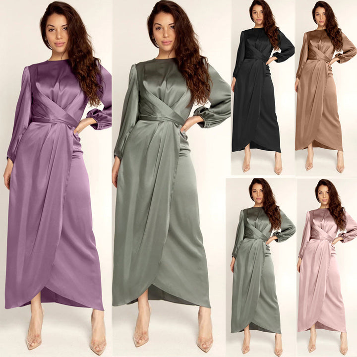 Palmer long sleeve satin wrap maxi dress