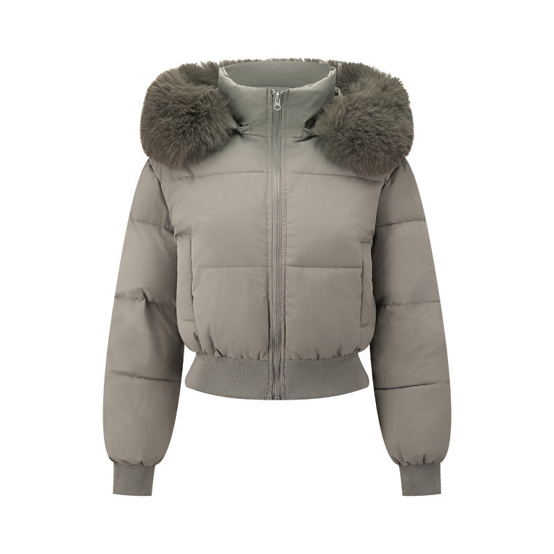 Francesca hooded puffer bomber with faux fur collar – image 5