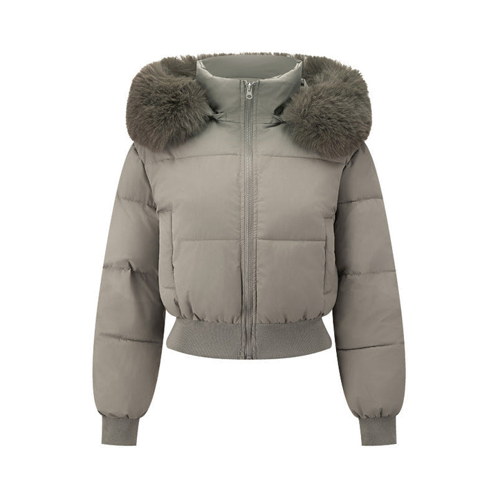 Francesca hooded puffer bomber with faux fur collar – image 5