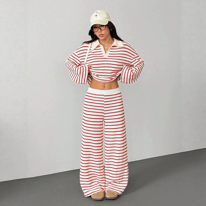 Adalynn v neck knit top and palazzo pants set – image 3