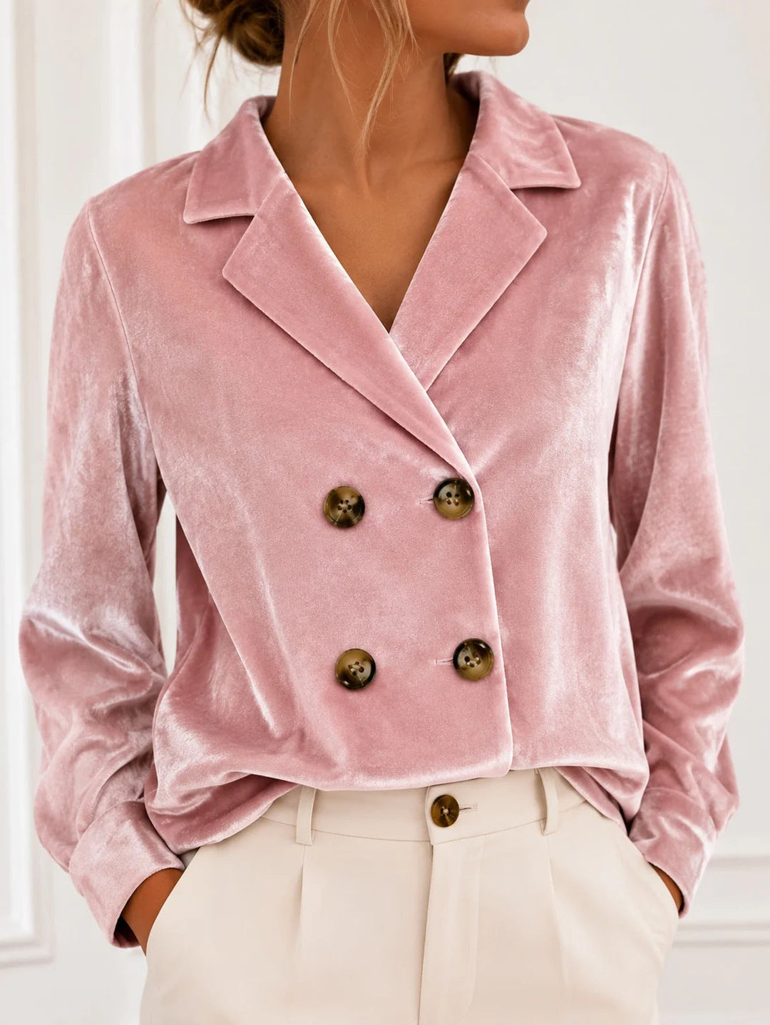 Rhea cropped double breasted velvet blazer – image 10