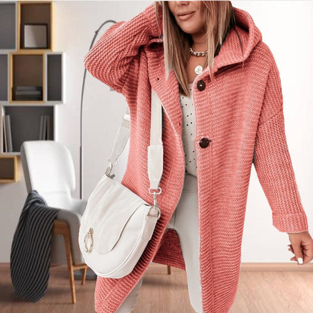 Raquel hooded patterned long knit coat – image 3