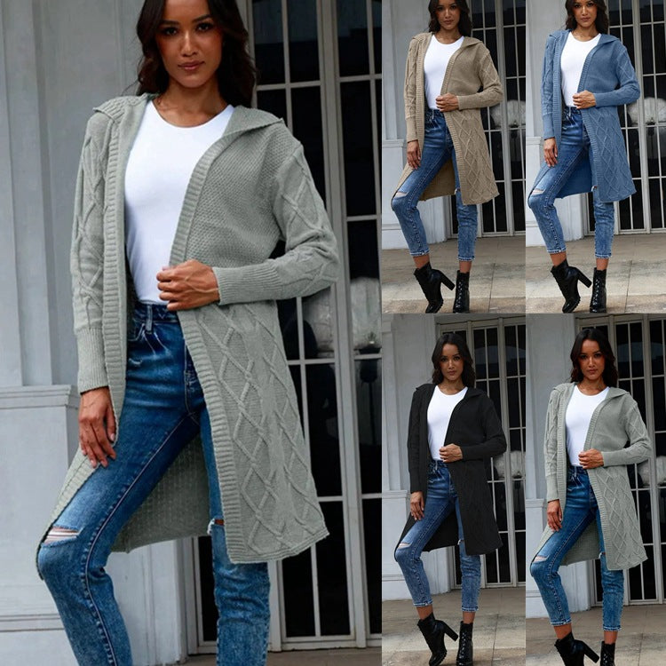 Addie hooded cable knit long coat