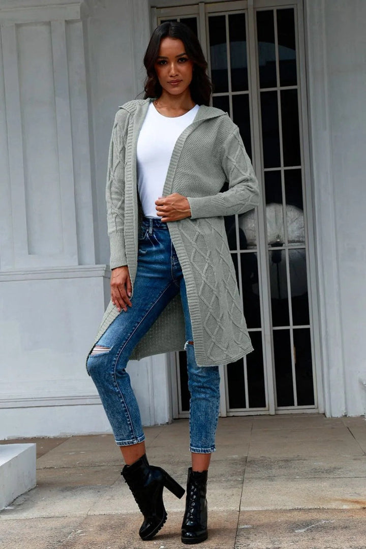 Addie hooded cable knit long coat – image 7