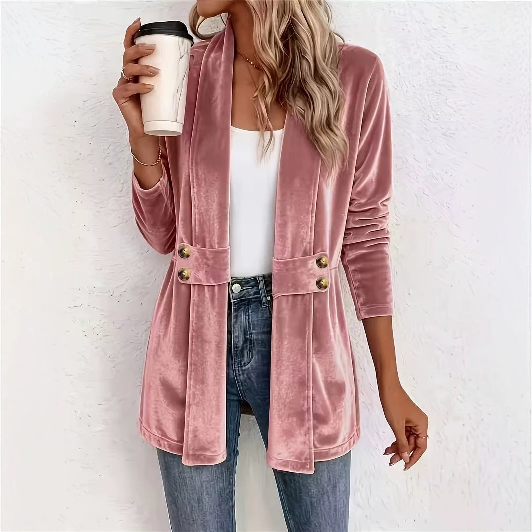 Iona longline velvet blazer with shawl collar – image 2
