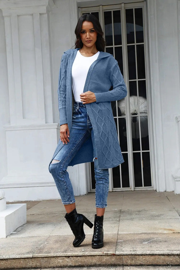 Addie hooded cable knit long coat – image 6